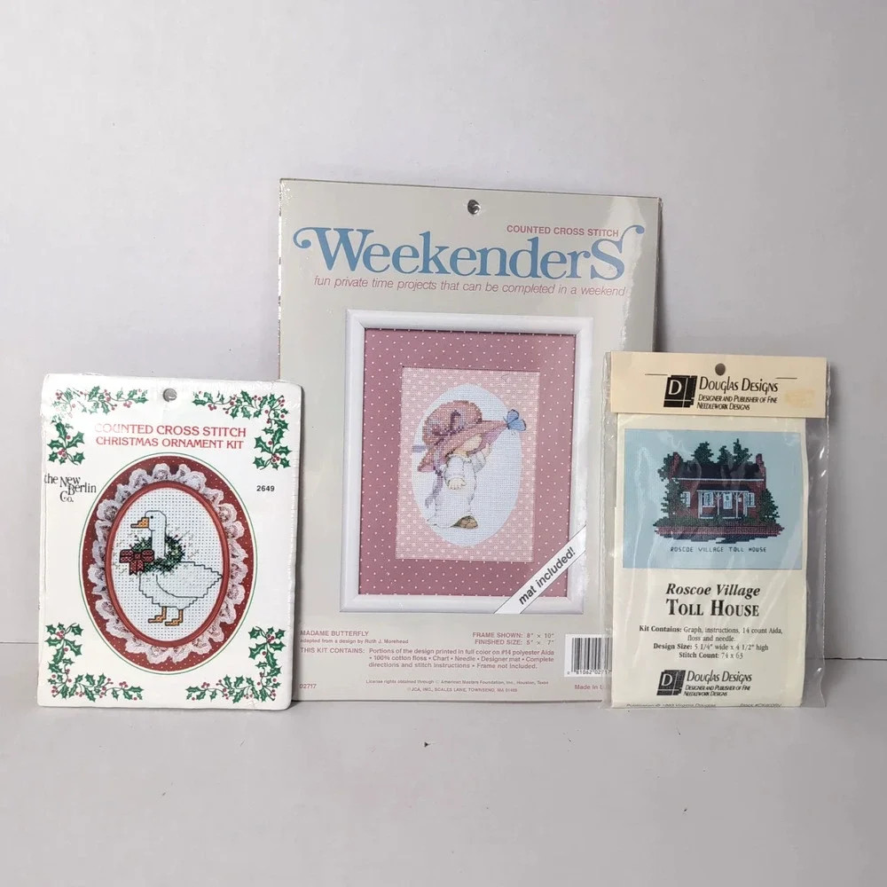 Lot of 3 Cross Stitch Kits JCA Weekenders Douglas Designs The New Berlin Co